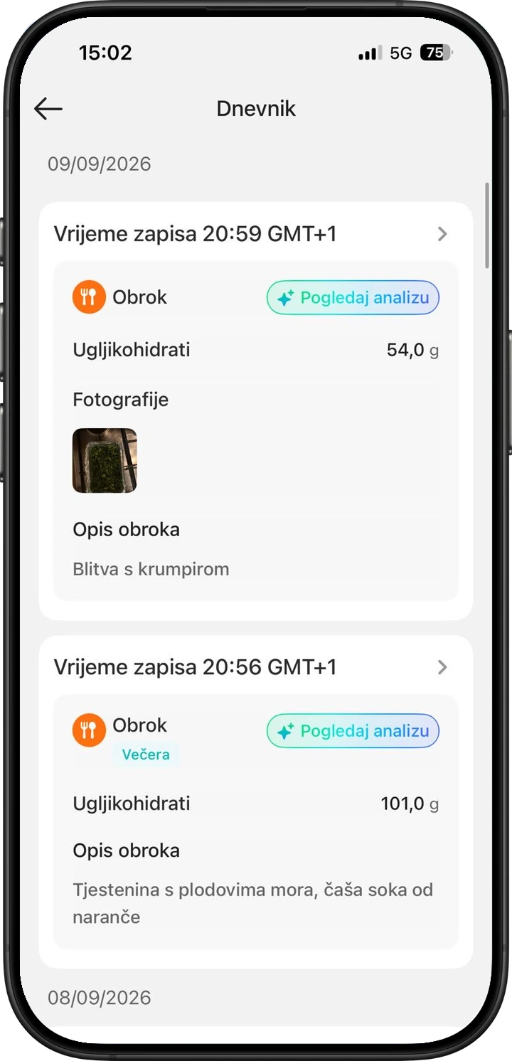 Dnevnik zabilježenih obroka i glasovnih unosa
